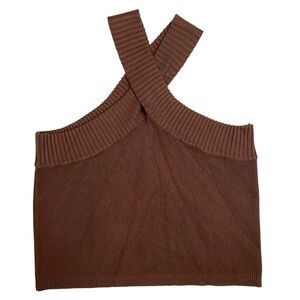 Brown cross halter cropped sweater